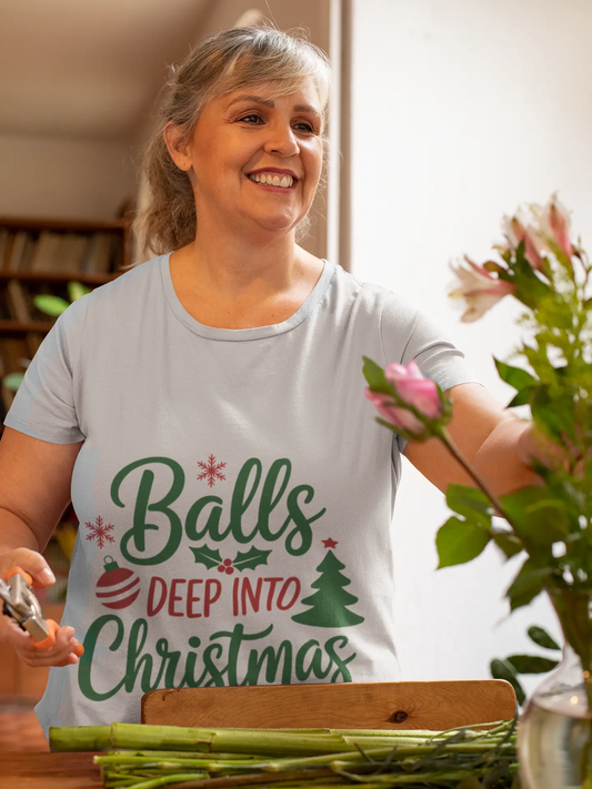 Balls Deep Into Christmas Graphic Tee Printify