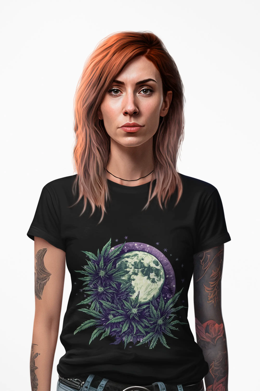 Moonlit Botanical Cannabis Cotton Tee Printify